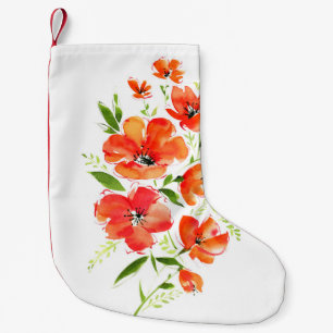 Ornamental Poppy Watercolor: Isolated Bouquet Small Christmas Stocking