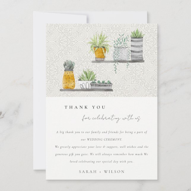 Ornamental Potted Plants Leafy Botanical Wedding Thank You Card (Front)