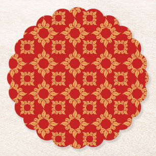 Ornamental red and gold design paper coaster