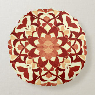 Ornamental Red Flower & Leaf Motif Round Cushion