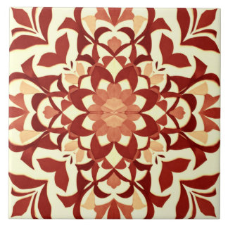 Ornamental Red Flower & Leaf Motif Tile