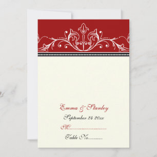 Ornamental red white wedding place card