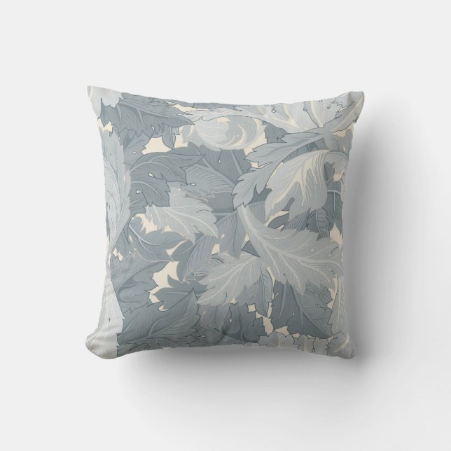 Ornamental Retro Grey Floral Leaves Cushion (Front)