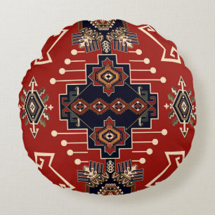 Ornamental Rug Design: Vintage Geometric. Round Cushion