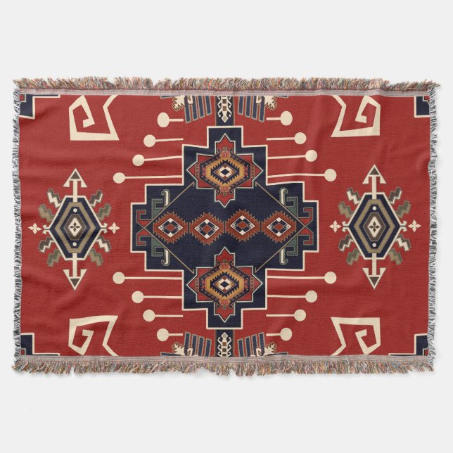 Ornamental Rug Design: Vintage Geometric. Throw Blanket (Front)