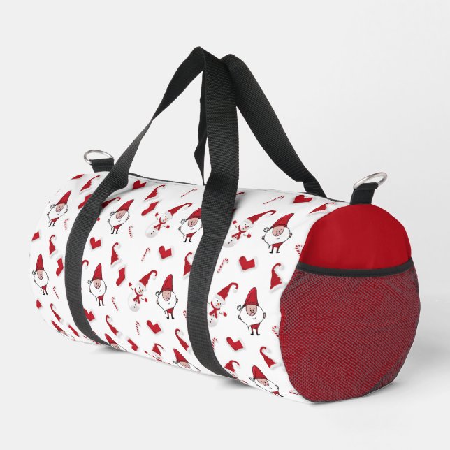 Ornamental Santa Claus Christmas White Pattern Duffle Bag (Right Corner)