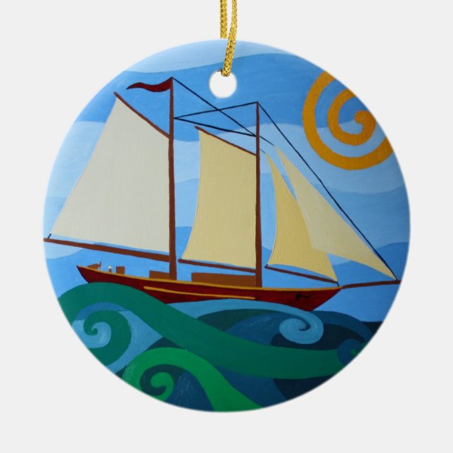 Ornamental Schooners Ceramic Tree Decoration (Front)