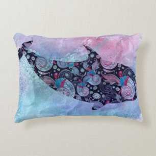 Ornamental Silhouette Whale Decorative Cushion