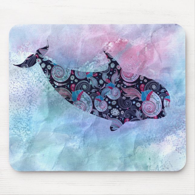 Ornamental Silhouette Whale Mouse Mat (Front)