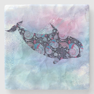 Ornamental Silhouette Whale Stone Coaster