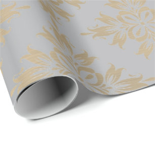 Ornamental  Silver Grey Metallic Gold Faux Sepia Wrapping Paper
