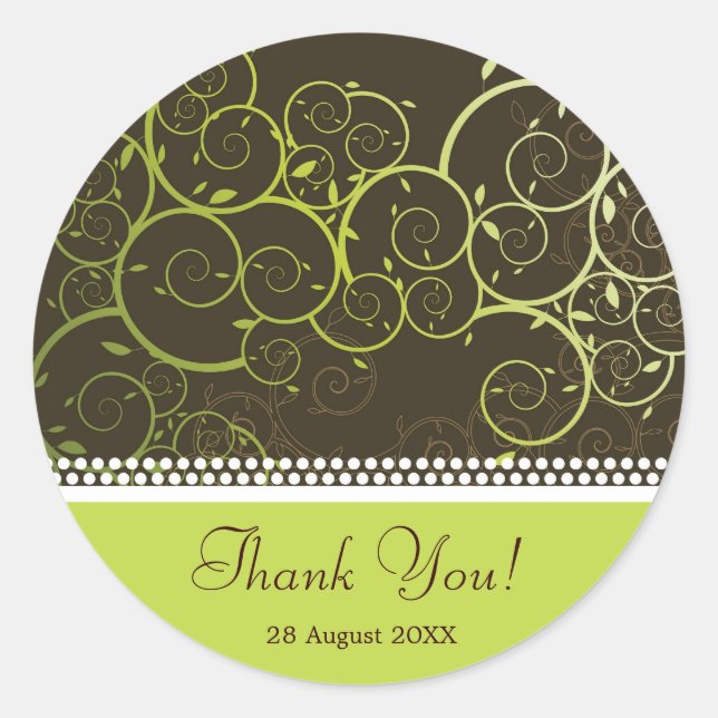 Ornamental Spiral Vine Thank You Label Sticker (Front)
