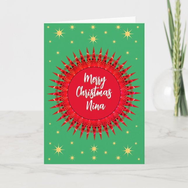 Ornamental Star Custom Name Merry Christmas  Thank You Card (Front)