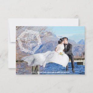 Ornamental Stylish 2 Photo Wedding Thank You Card