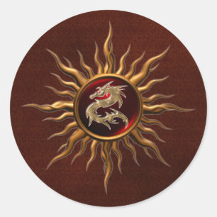 Ornamental Sun Dragon Classic Round Sticker