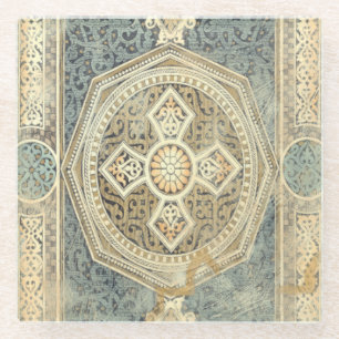 Ornamental Tapestry with Ornate Geometric Design Glass Coaster