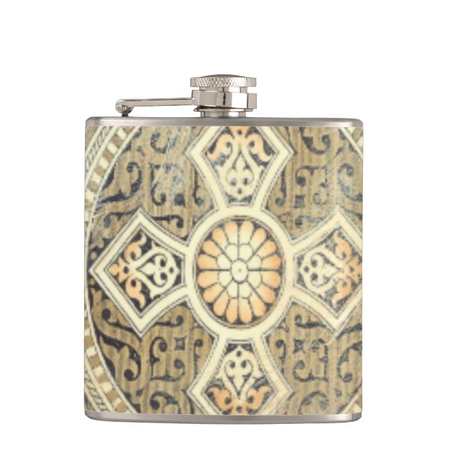 Ornamental Tapestry with Ornate Geometric Design Hip Flask (Front)