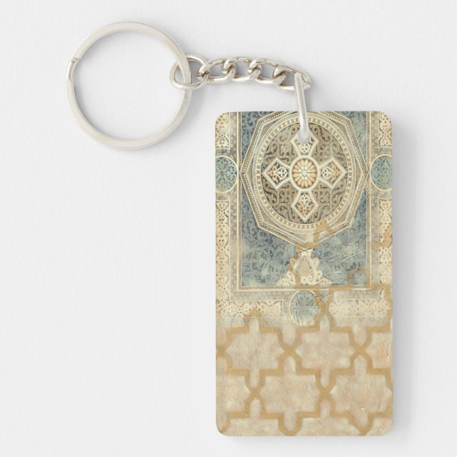 Ornamental Tapestry with Ornate Geometric Design Key Ring (Front)