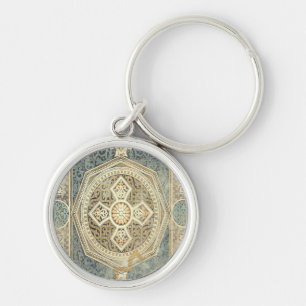 Ornamental Tapestry with Ornate Geometric Design Key Ring