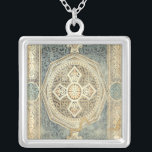 Ornamental Tapestry with Ornate Geometric Design Silver Plated Necklace<br><div class="desc">This ornate geometric design,  while not as involved as those of Pythagoras,  is nonetheless captivating on this ornamental tapestry. The motif has the feel of antiquity,  and can make a great gift for anyone who appreciates the sight of ornate tile work.</div>