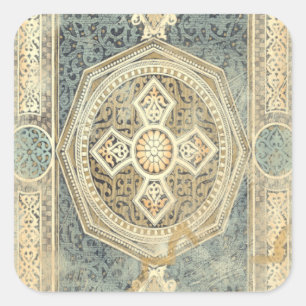 Ornamental Tapestry with Ornate Geometric Design Square Sticker