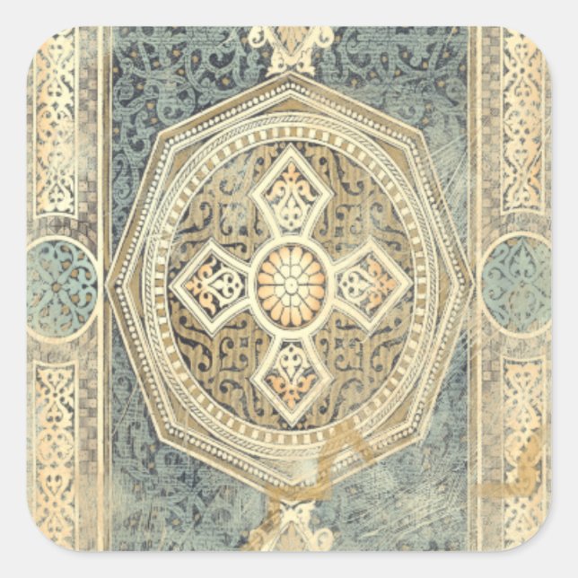 Ornamental Tapestry with Ornate Geometric Design Square Sticker (Front)