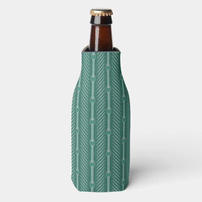 Ornamental Teal Pattern Bottle Cooler (Bottle Front)
