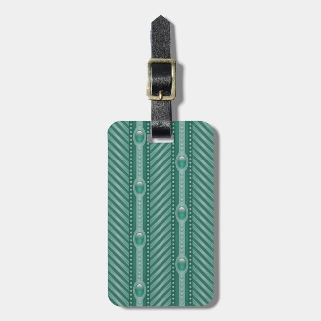 Ornamental Teal Pattern Luggage Tag (Front Vertical)