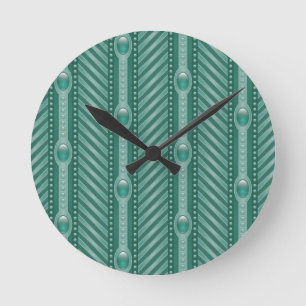 Ornamental Teal Pattern Round Clock