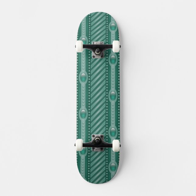 Ornamental Teal Pattern Skateboard (Front)