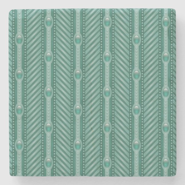 Ornamental Teal Pattern Stone Coaster (Front)