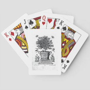 Ornamental tree in an urn on a small stage (engrav playing cards