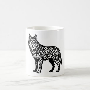 Ornamental Tribal Wolf with Decorative Swirls Coffee Mug