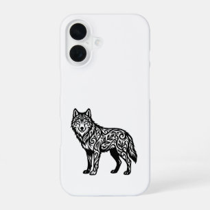 Ornamental Tribal Wolf with Decorative Swirls iPhone 16 Case