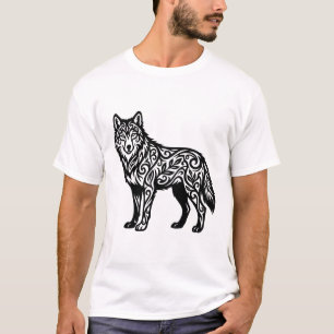 Ornamental Tribal Wolf with Decorative Swirls T-Shirt