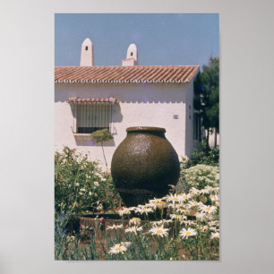 Ornamental urn in flower garden, Lisbon Portugal Poster