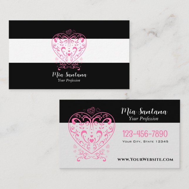 Ornamental Valentine's Day Heart Business Card (Front/Back)