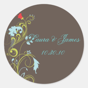 Ornamental vine/aqua blue /chocol wedding stickers