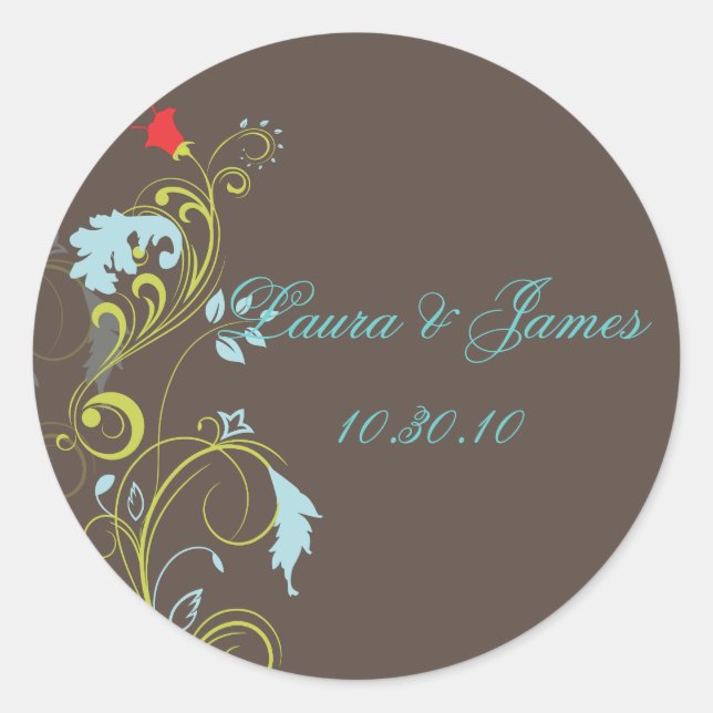 Ornamental vine/aqua blue /chocol wedding stickers (Front)