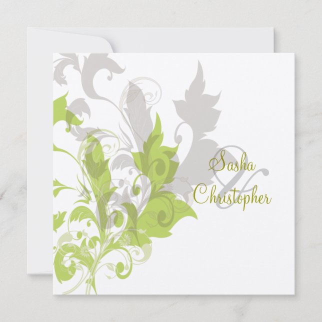 Ornamental vine/green/chocolate invitation (Front)