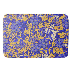 Ornamental vivid blue and golden yellow bath mat