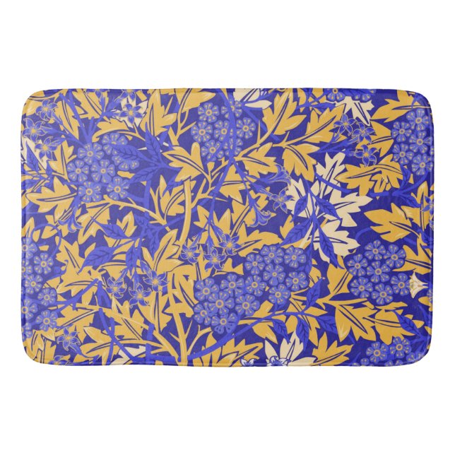Ornamental vivid blue and golden yellow bath mat (Front)