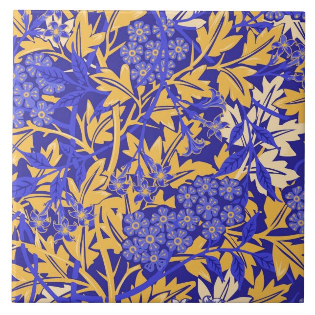 Ornamental vivid blue and golden yellow tile (Front)