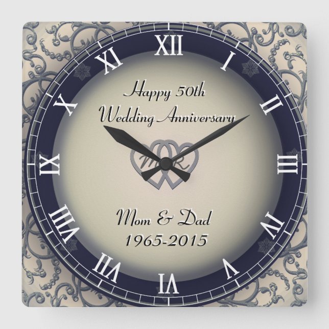 Ornamental Wedding Anniversary Square Wall Clock (Front)