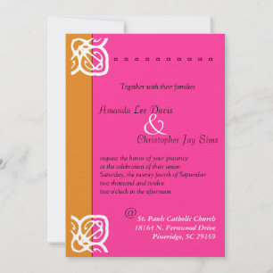Ornamental Wedding Invitation Orange and Pink