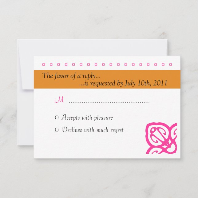 Ornamental Wedding RSVP Orange and Pink (Front)