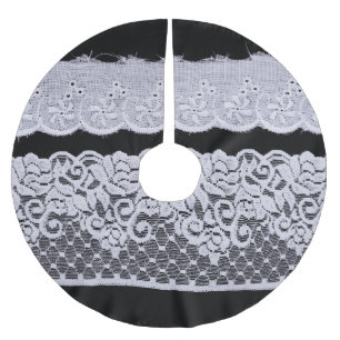 Ornamental white lace, isolated black background. brushed polyester tree skirt