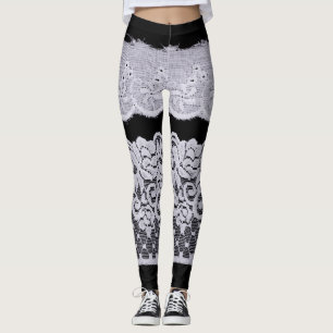 Ornamental white lace, isolated black background. leggings