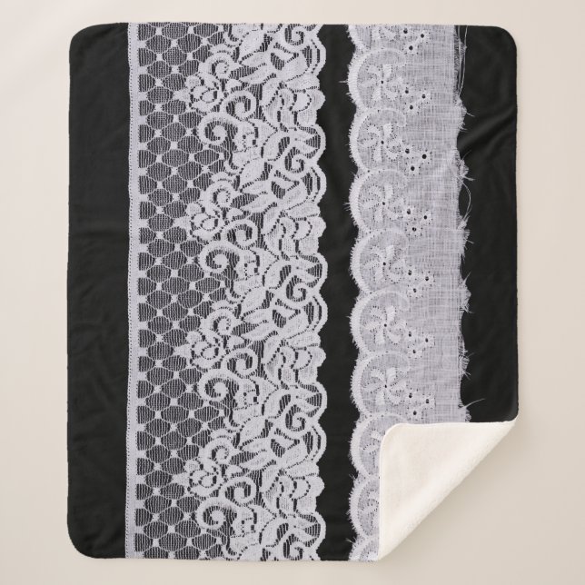Ornamental white lace, isolated black background. sherpa blanket (Front)