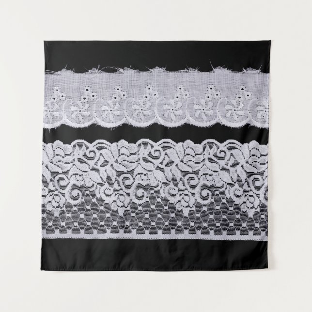 Ornamental white lace, isolated black background. tapestry (Front)